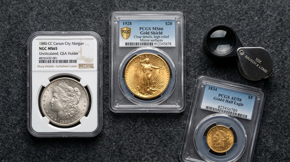 Certified PCGS and NGC Rare Gold Coins and Morgan Silver Dollars