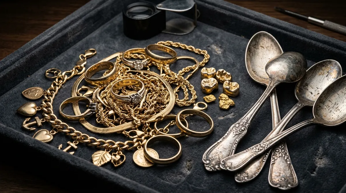 Scrap Gold Jewelry, Dental Gold and Sterling Silver Inspection Tray