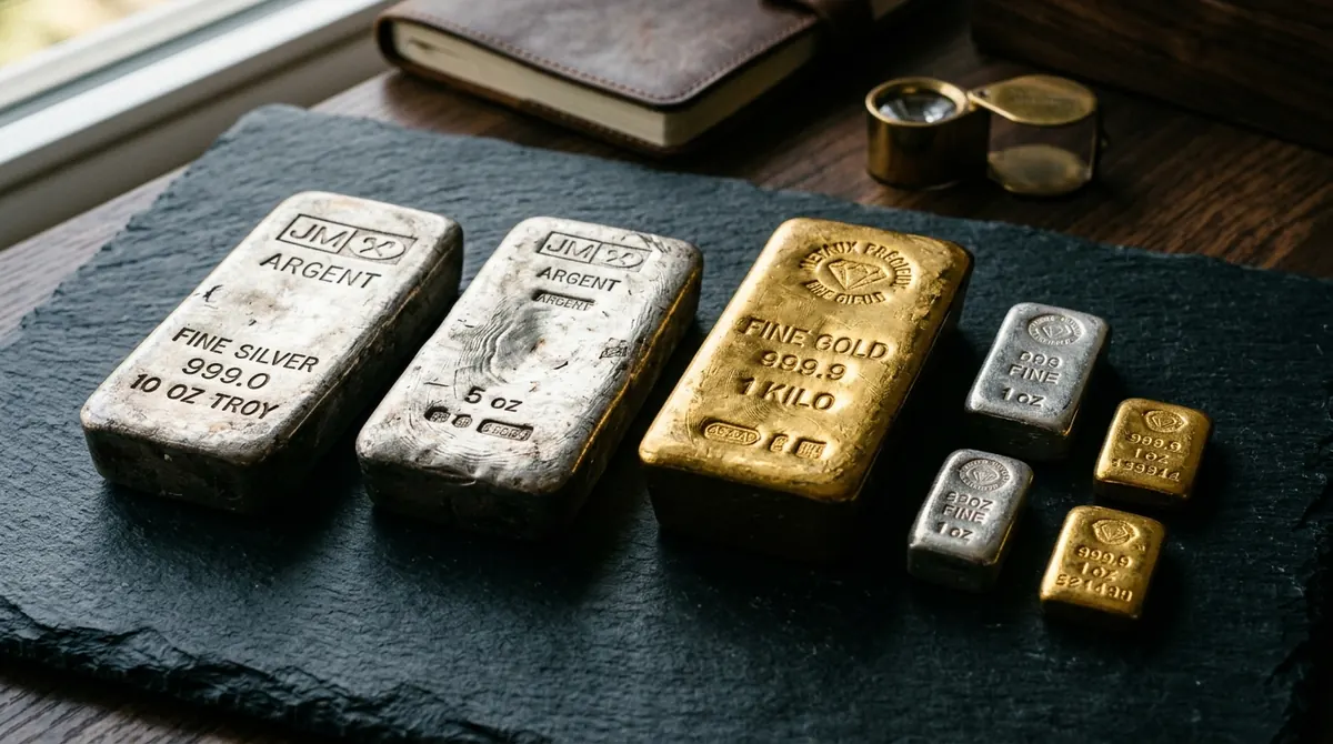 Vintage Poured Silver and Gold Bullion Ingots by Johnson Matthey and Engelhard