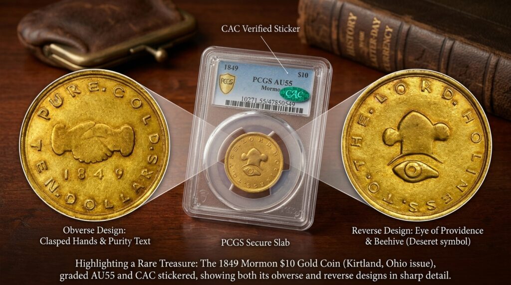 1849 Morgan $10 Coin in a PCGS holder.