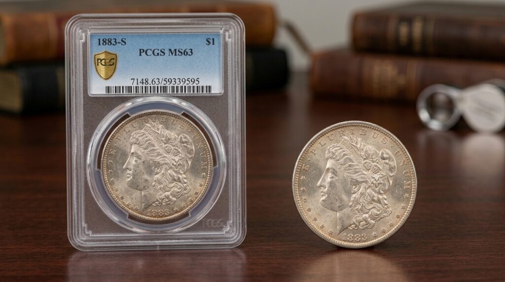 1883-S Morgan Silver Dollar in PCGS Holder.