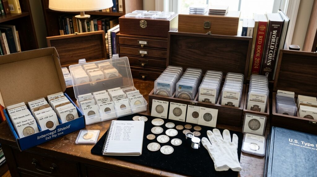 Large Coin Collection in Boxes.